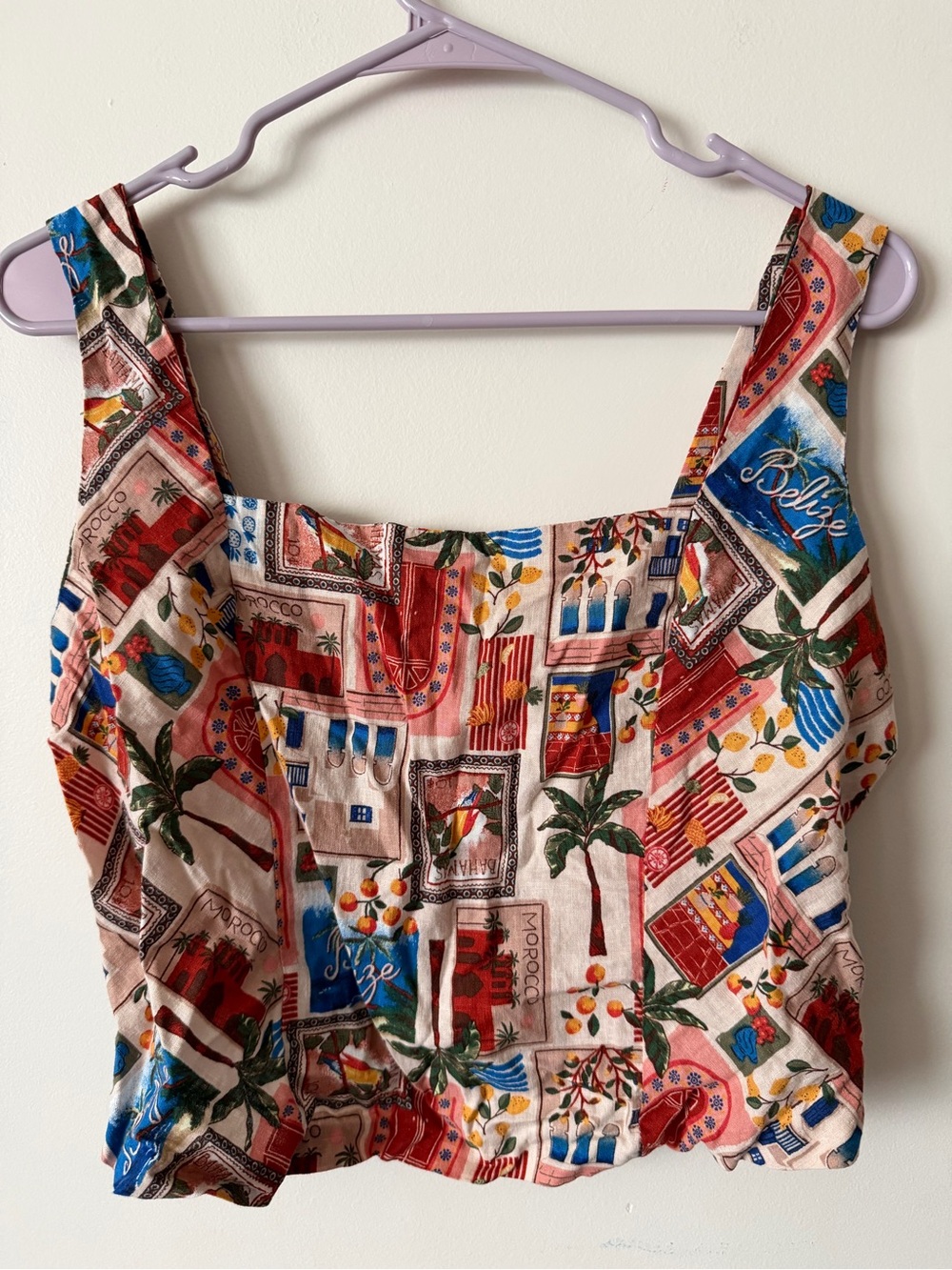 Maurices Multicolor Printed Travel-Scene Tank Top - Red, Blue, Green